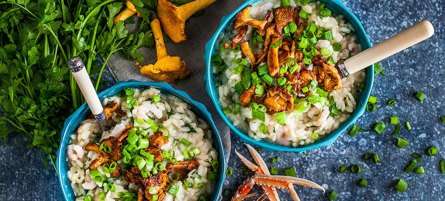 Risotto med kantareller och kräftor