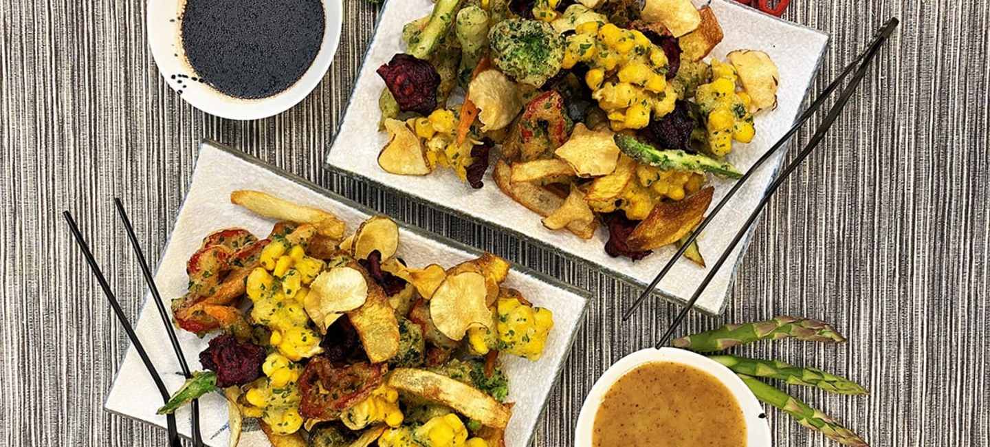 Vego-fritto med chilimajonnäs och wasabiolja.