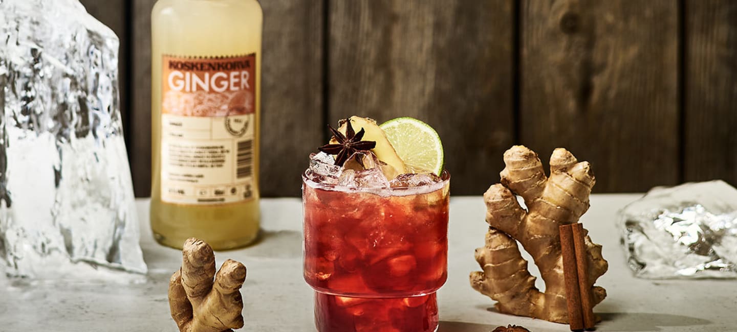 Winter tonic drink med Koskenkorva Ginger flaska