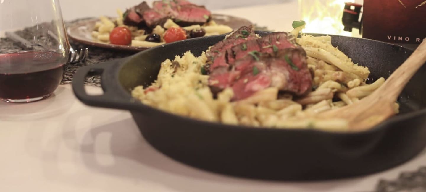 Entrecote-pasta + viinisuositus