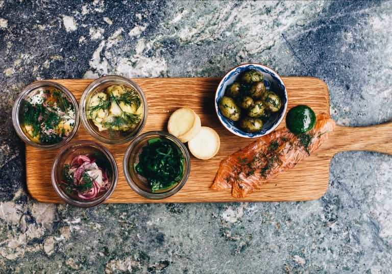 Nordic Food on a Wooden plank