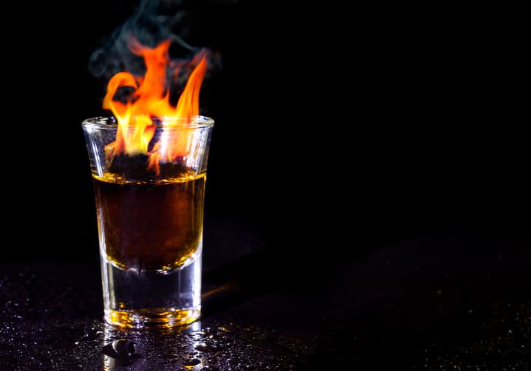 Alcohol shot on fire