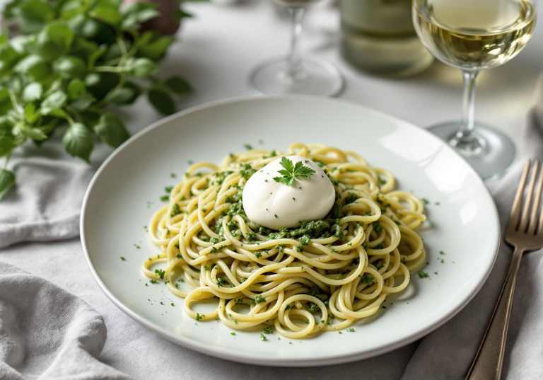 Pasta Pesto med burrata.