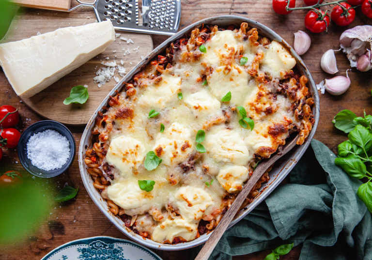 Pastagratäng med köttfärs och italienska smaker.