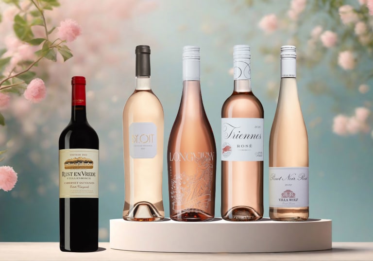 4 roséviner och ett rött vin som släpps 3 maj 2024.