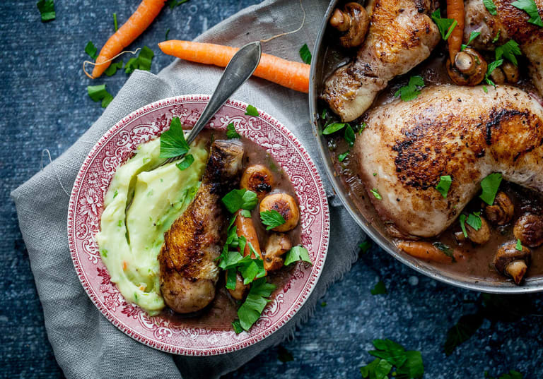 Coq au vin på kyckling