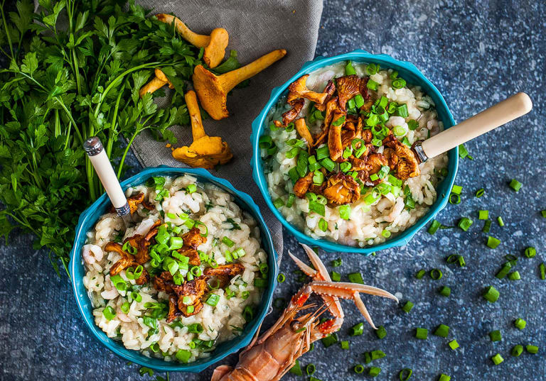 Risotto med kantareller och kräftor