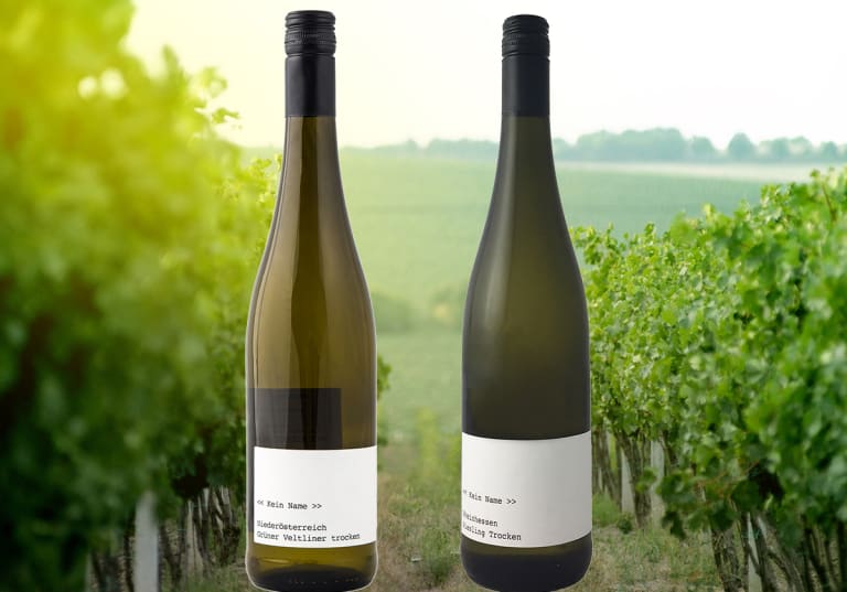 Kein Name Rheinhessen Trocken Riesling och Kein Name Niederösterreich Grüner Veltliner