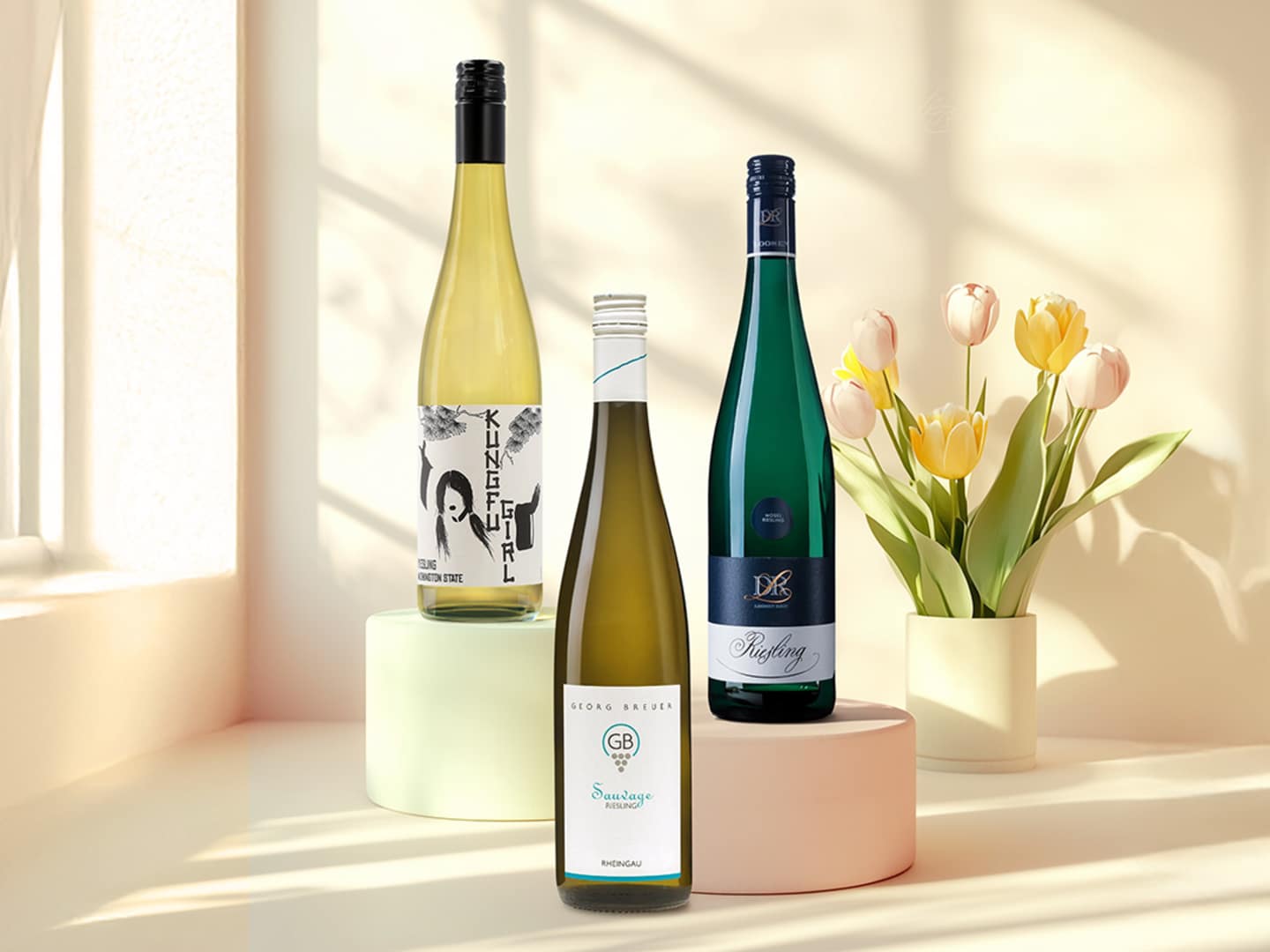 Tre flaskor riesling till Internationella Rieslingdagen.
