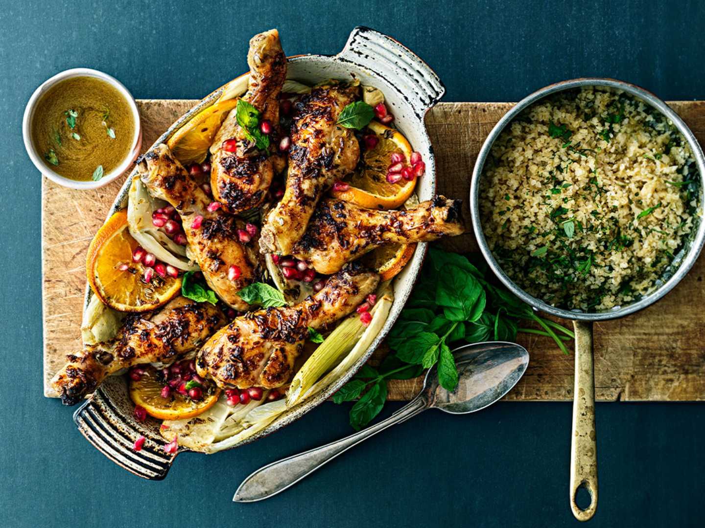 Kyckling i ugn med apelsin och fänkål.