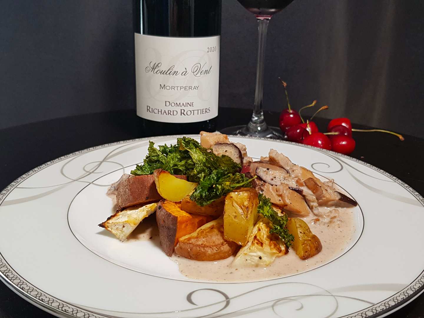 Vegansk gryta med ugnsbakade rotfrukter