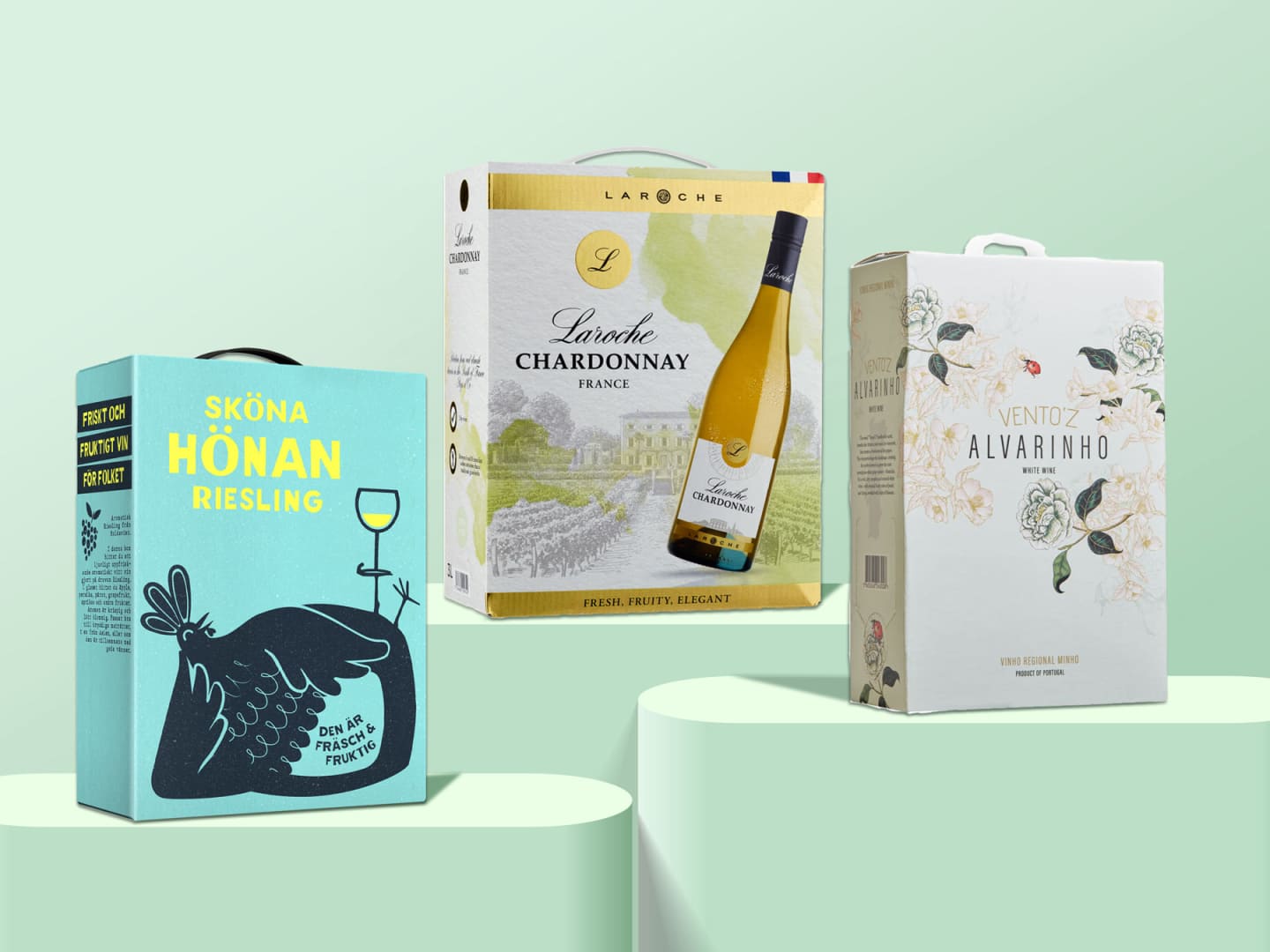 3 bra vita viner på box.