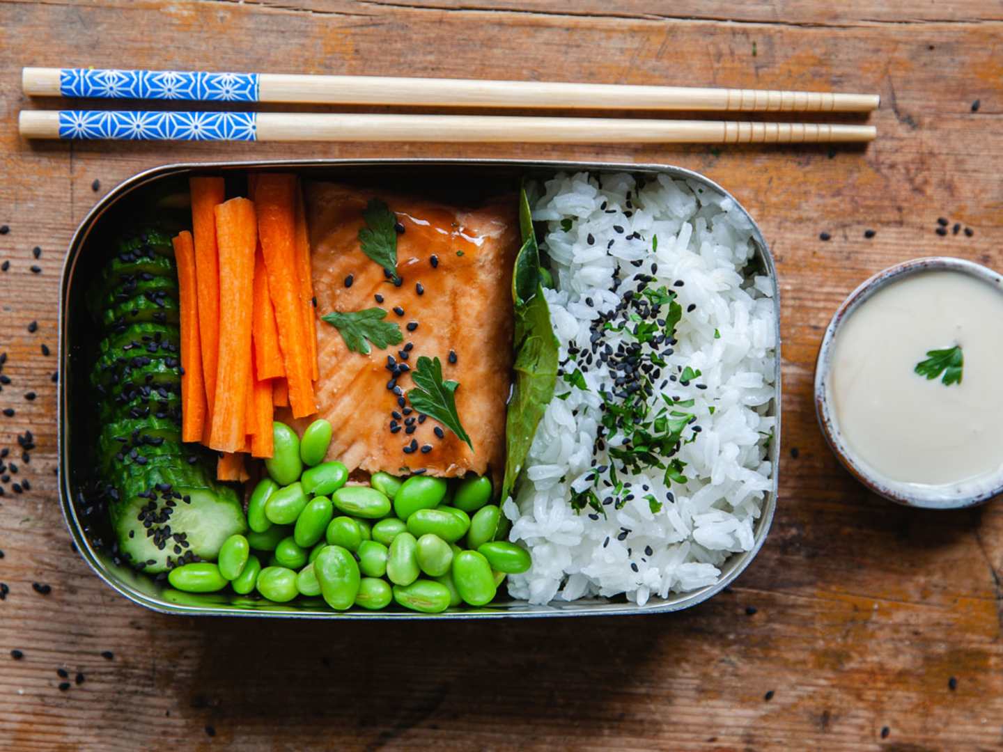Bentobox med lax.