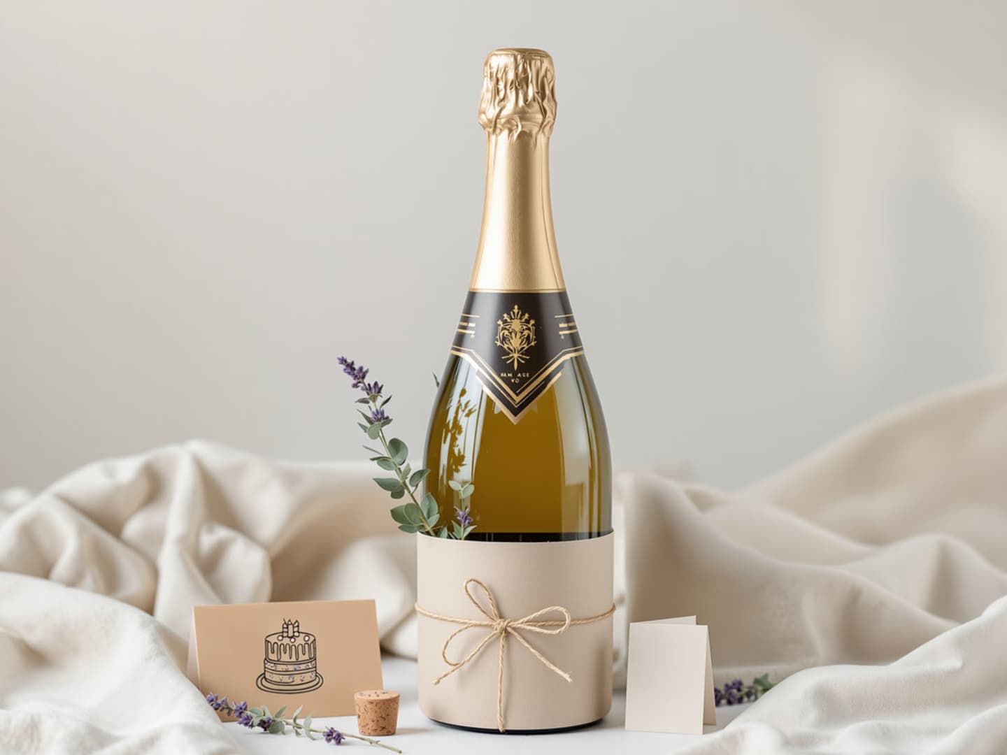 Champagne inslagen för att ge bort i present.