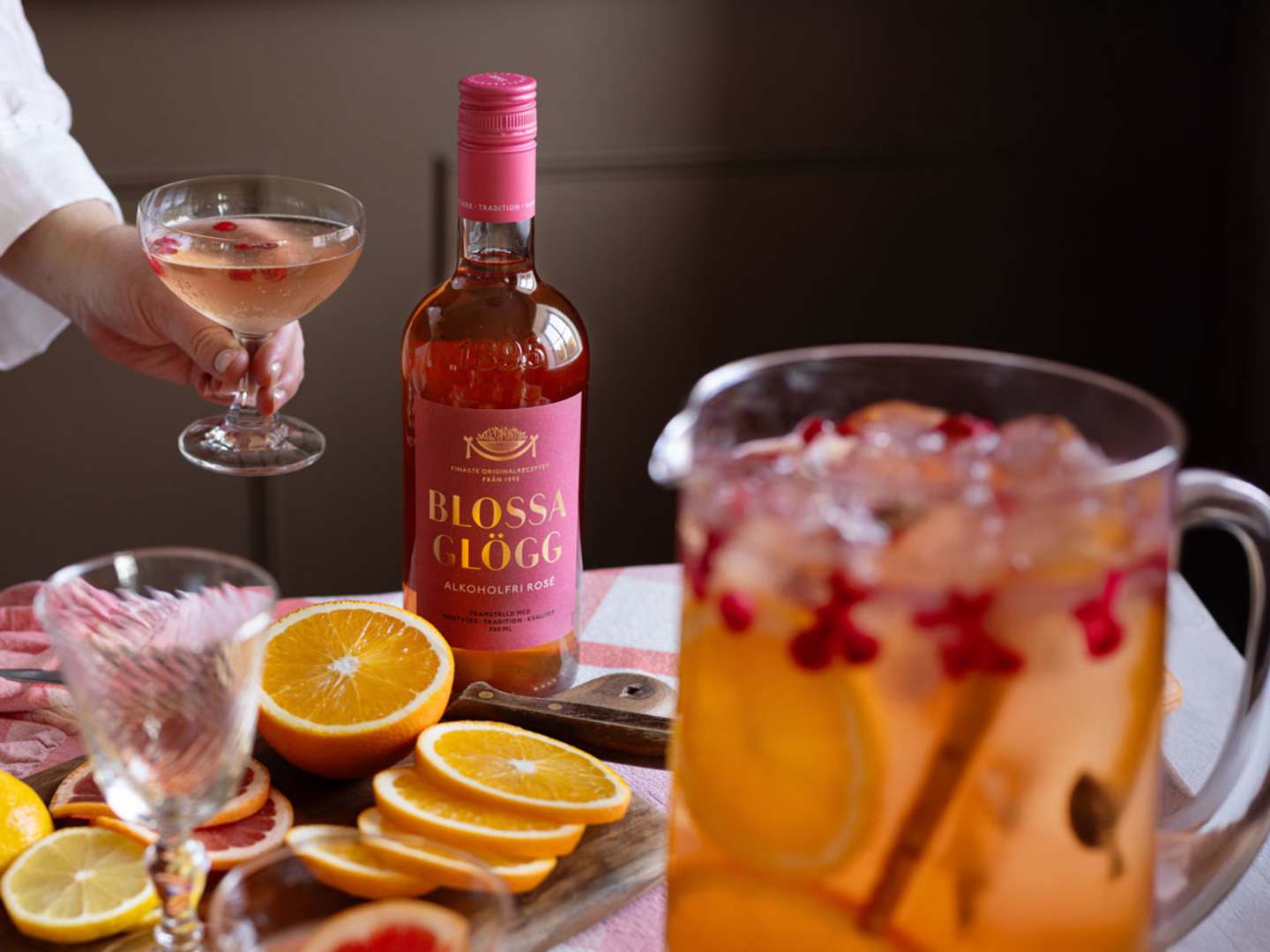 Sangria med Blossa Rosé glögg, alkoholfri.