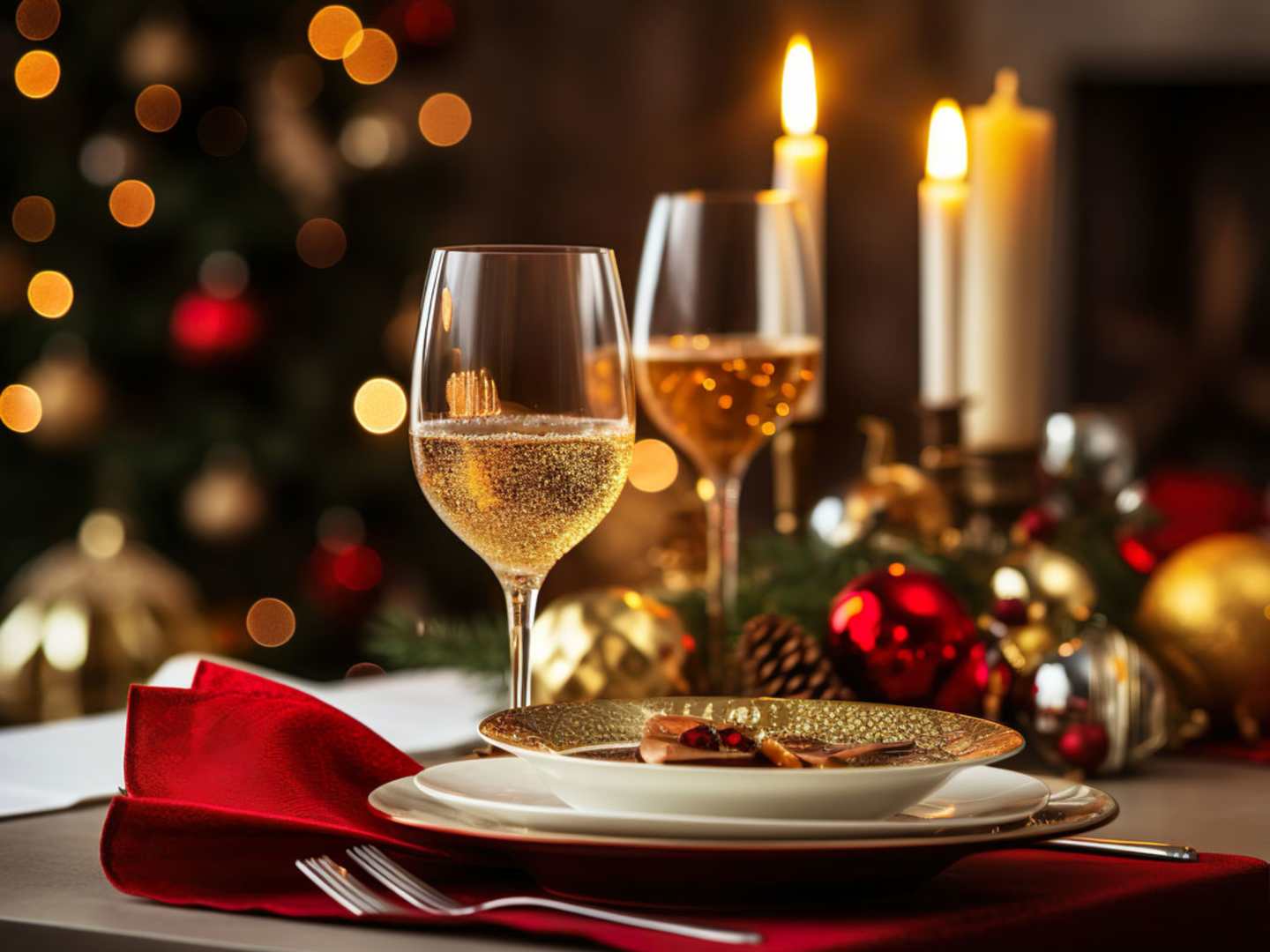 Julmiddag och vitt vin i glas