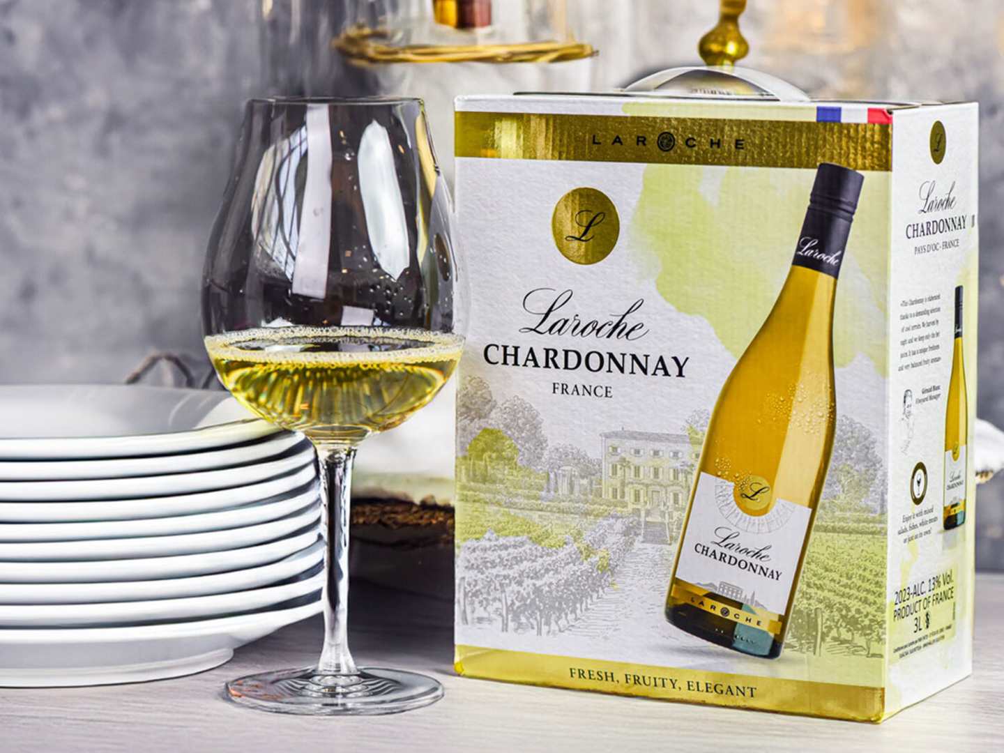 Vitt vin på box, L Chardonnay.