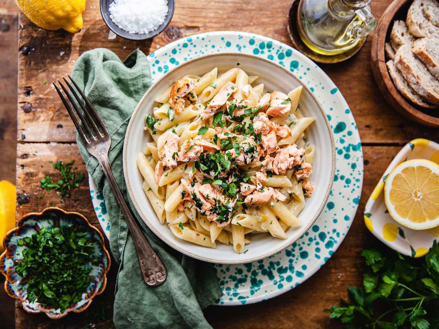 Laxpasta med citron och parmesan.