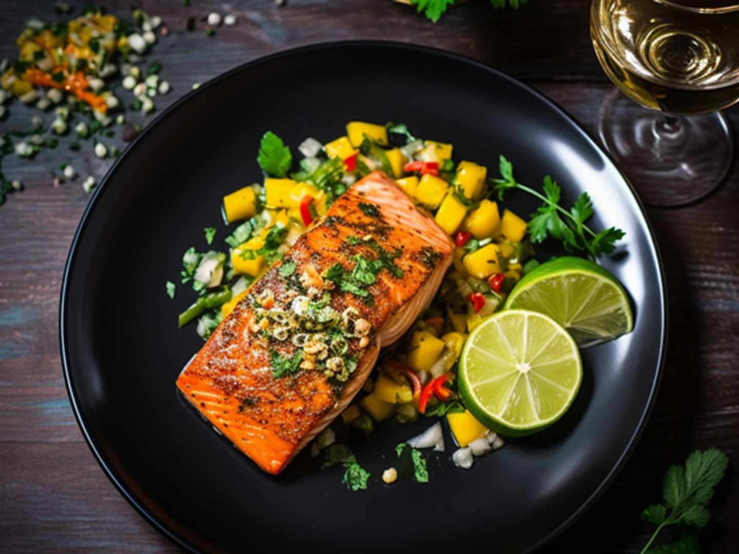 Bakad lax med mangosalsa.