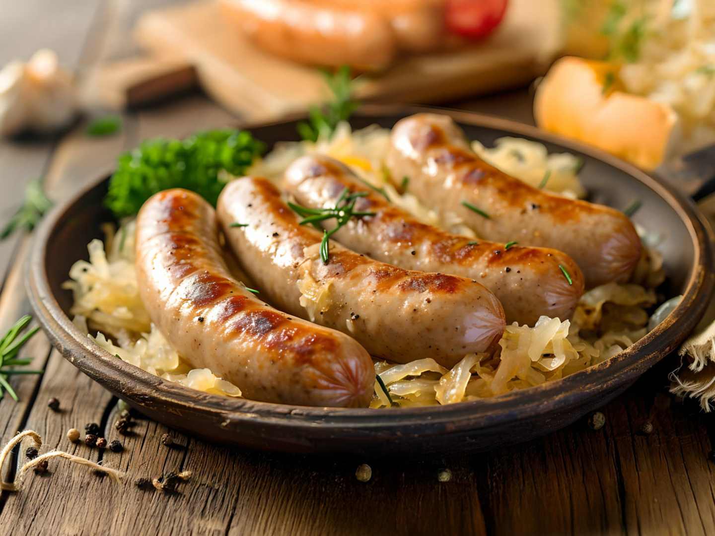 Hemlagad bratwurst med surkål.