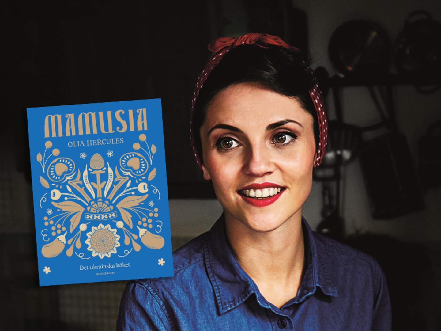 Omslaget på kokboken Mamusia och porträtt på Olia Helcules.