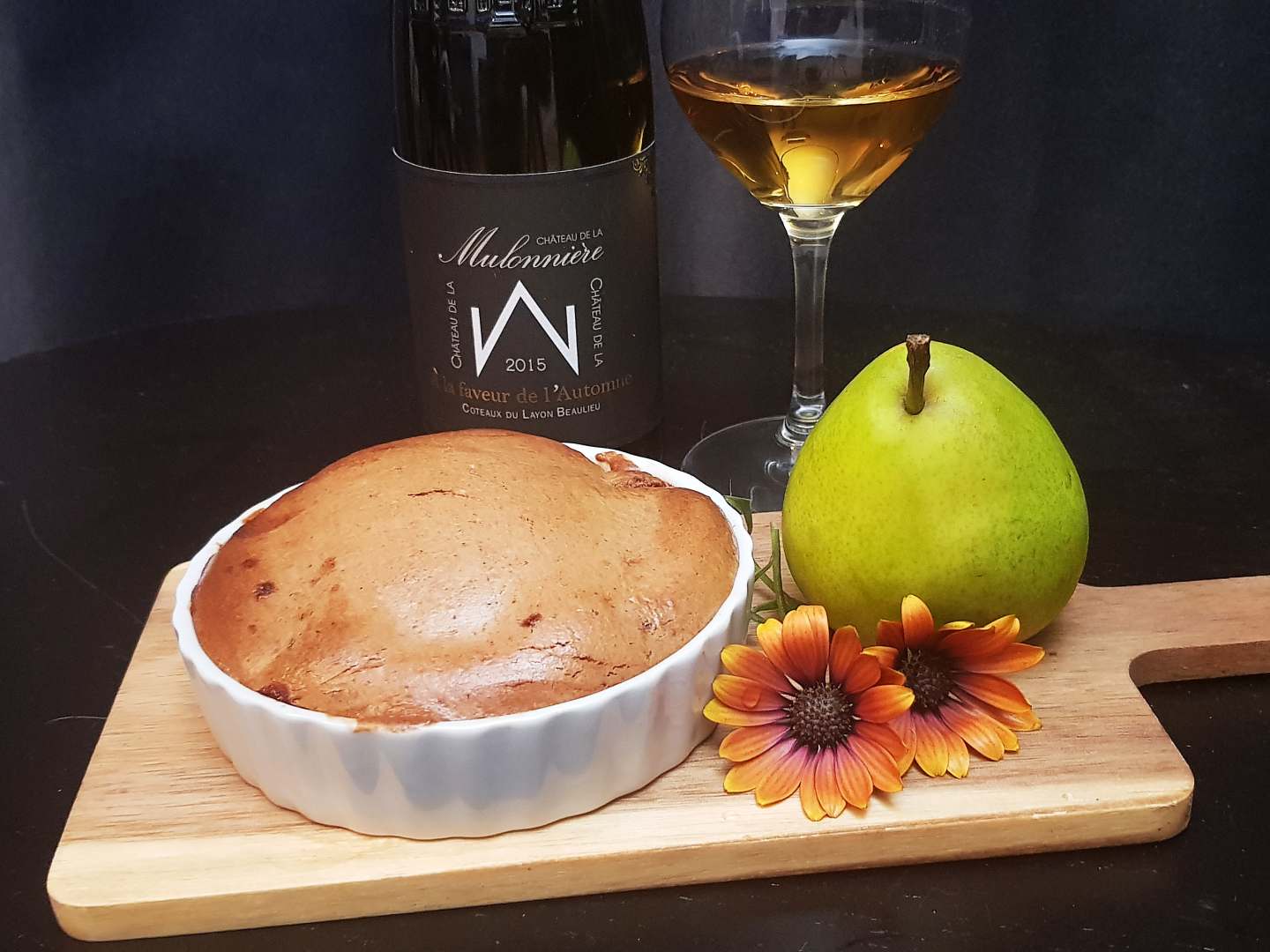 Dessert med päron till ett sött dessertvin.