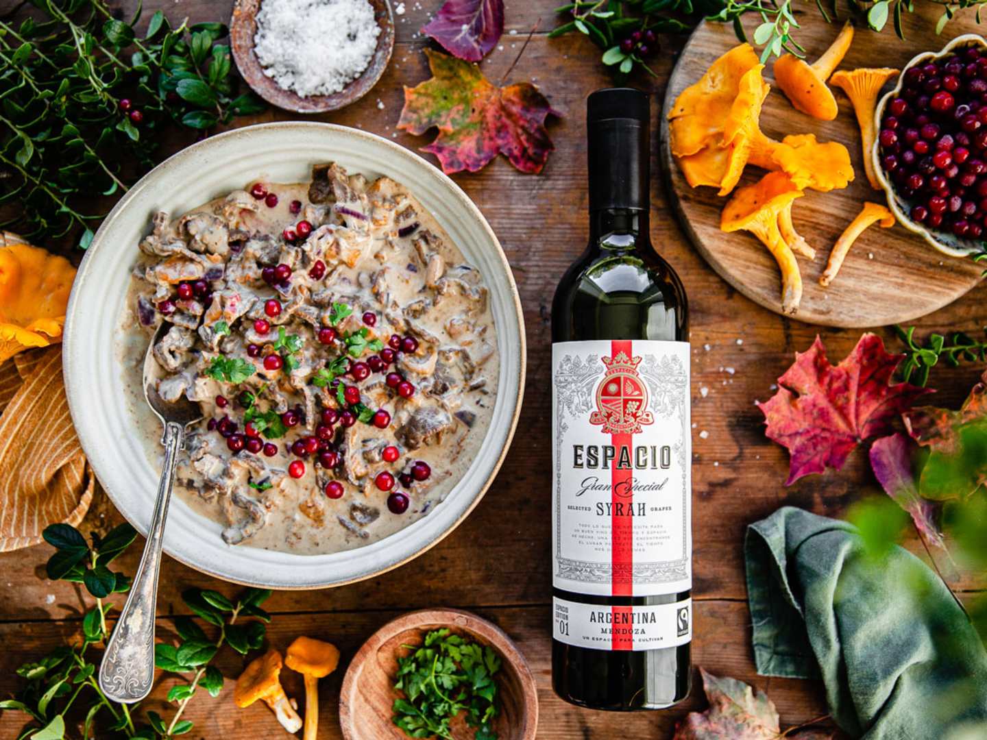 Renskavsgryta med Espacio Syrah.