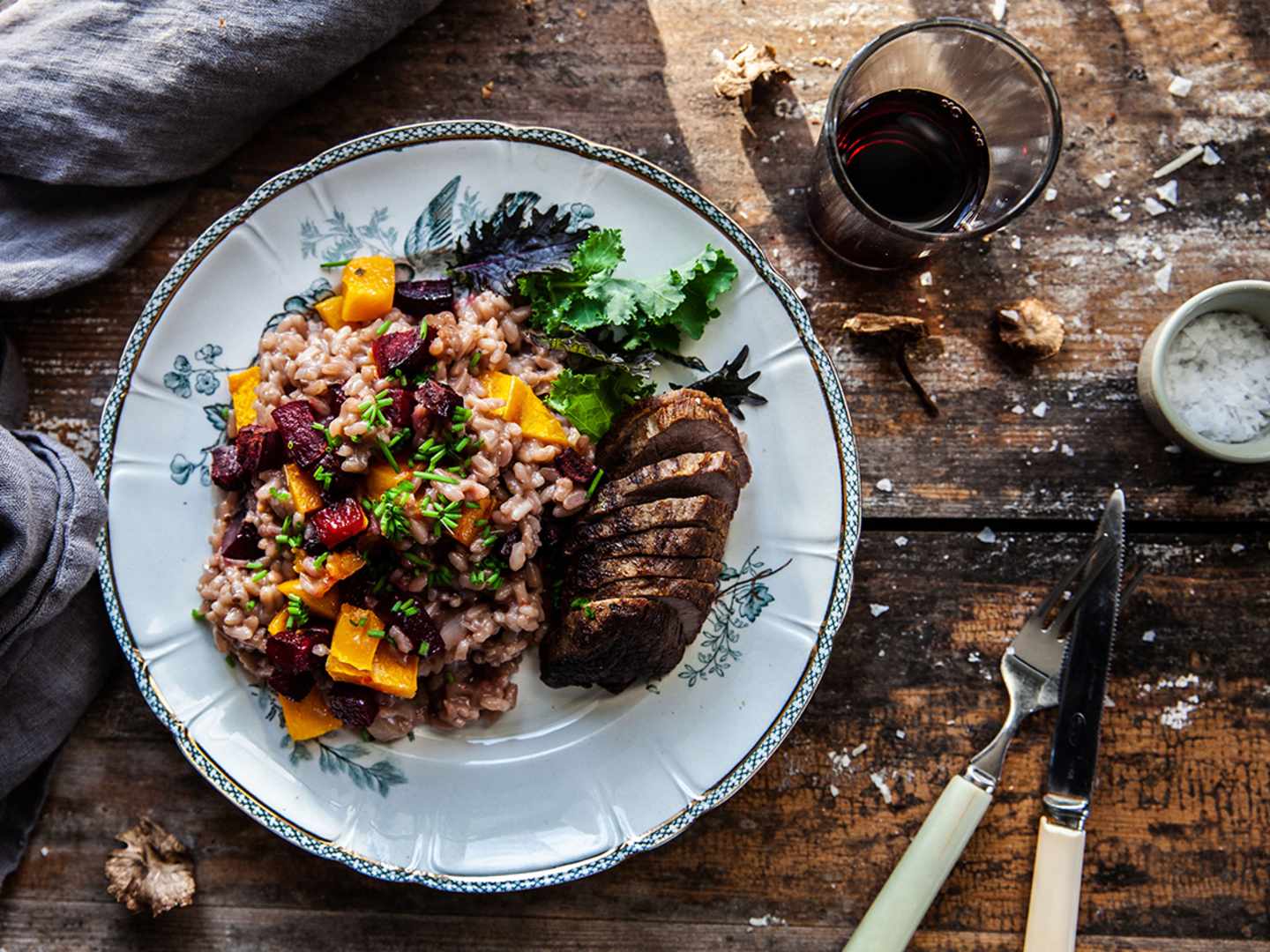Risotto med trattkantareller och ugnsstekt dovhjort