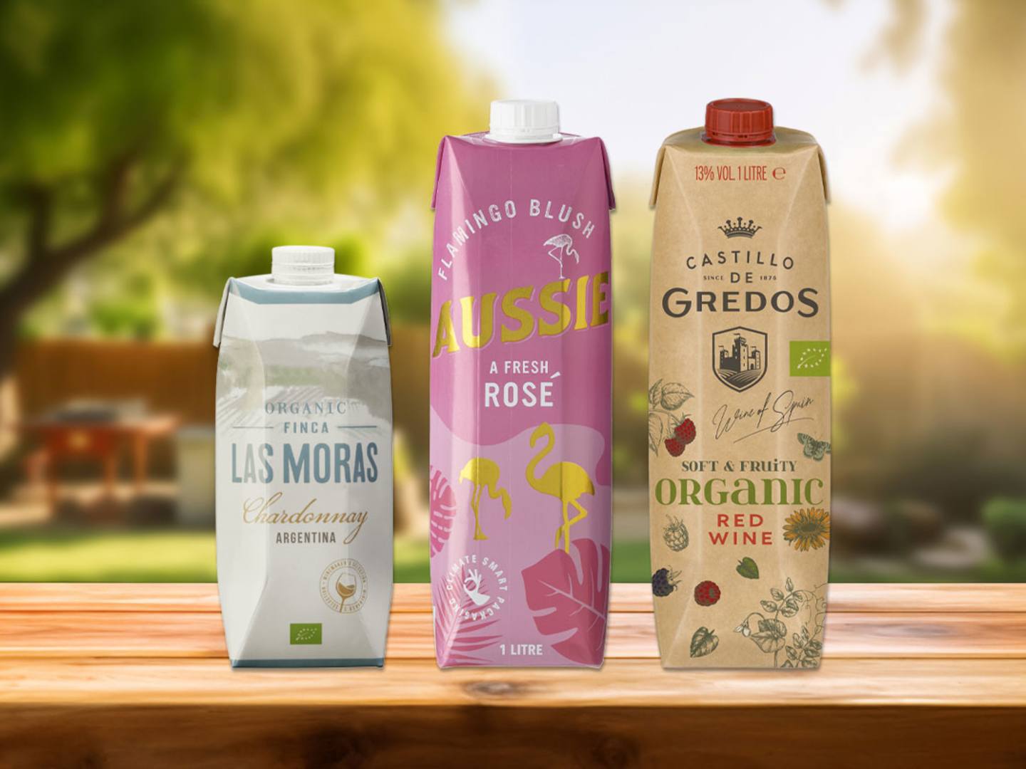 Tre viner i tetraförpackning.