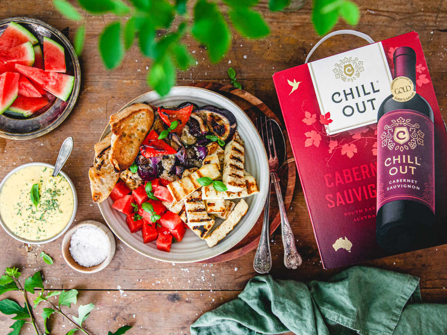 Vegetarisk grilltallrik med halloumi.