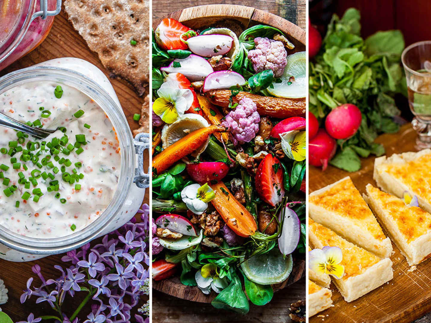 Vegetarisk påskmat, tre receptbilder.
