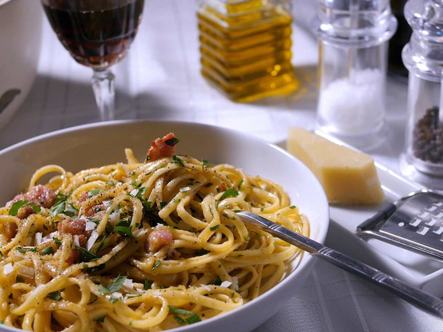 Spaghetti carbonara med svamp