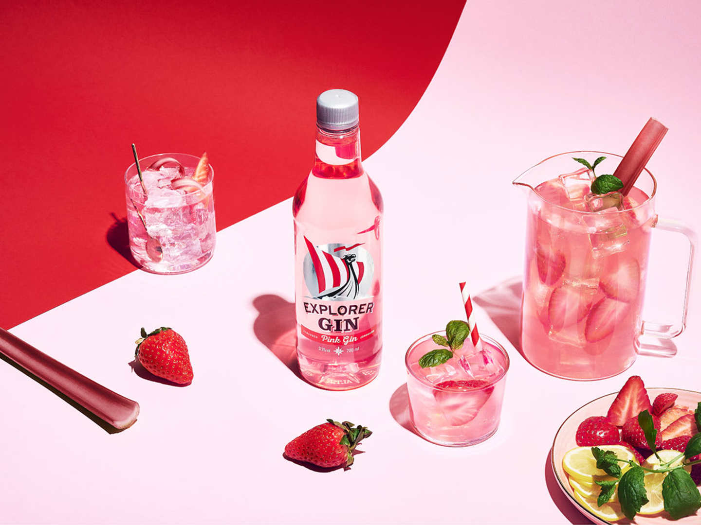 Explorer Pink Gin med smak av jordgubb och rabarber