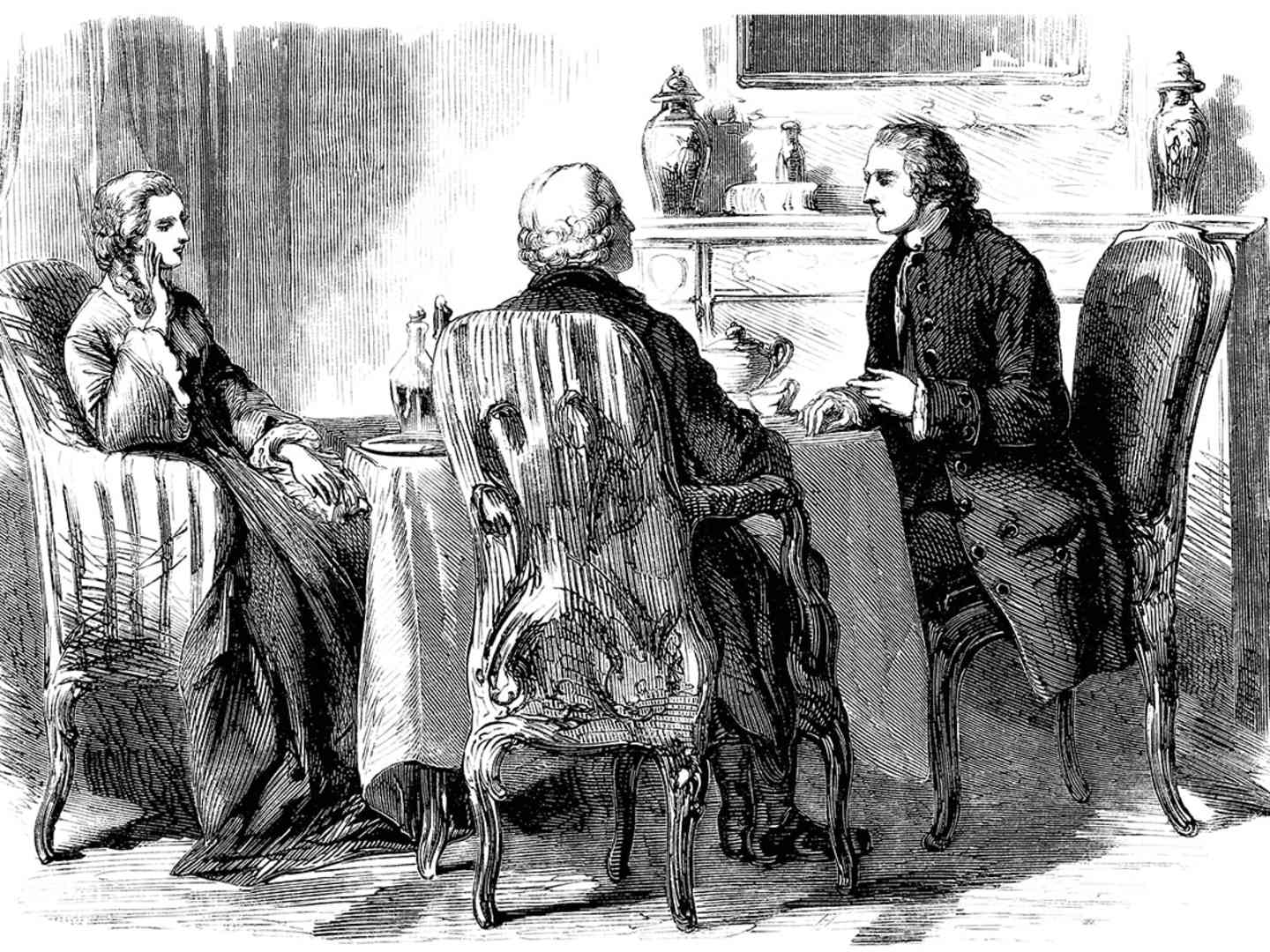 1800-tals etsning på lunchsällskap