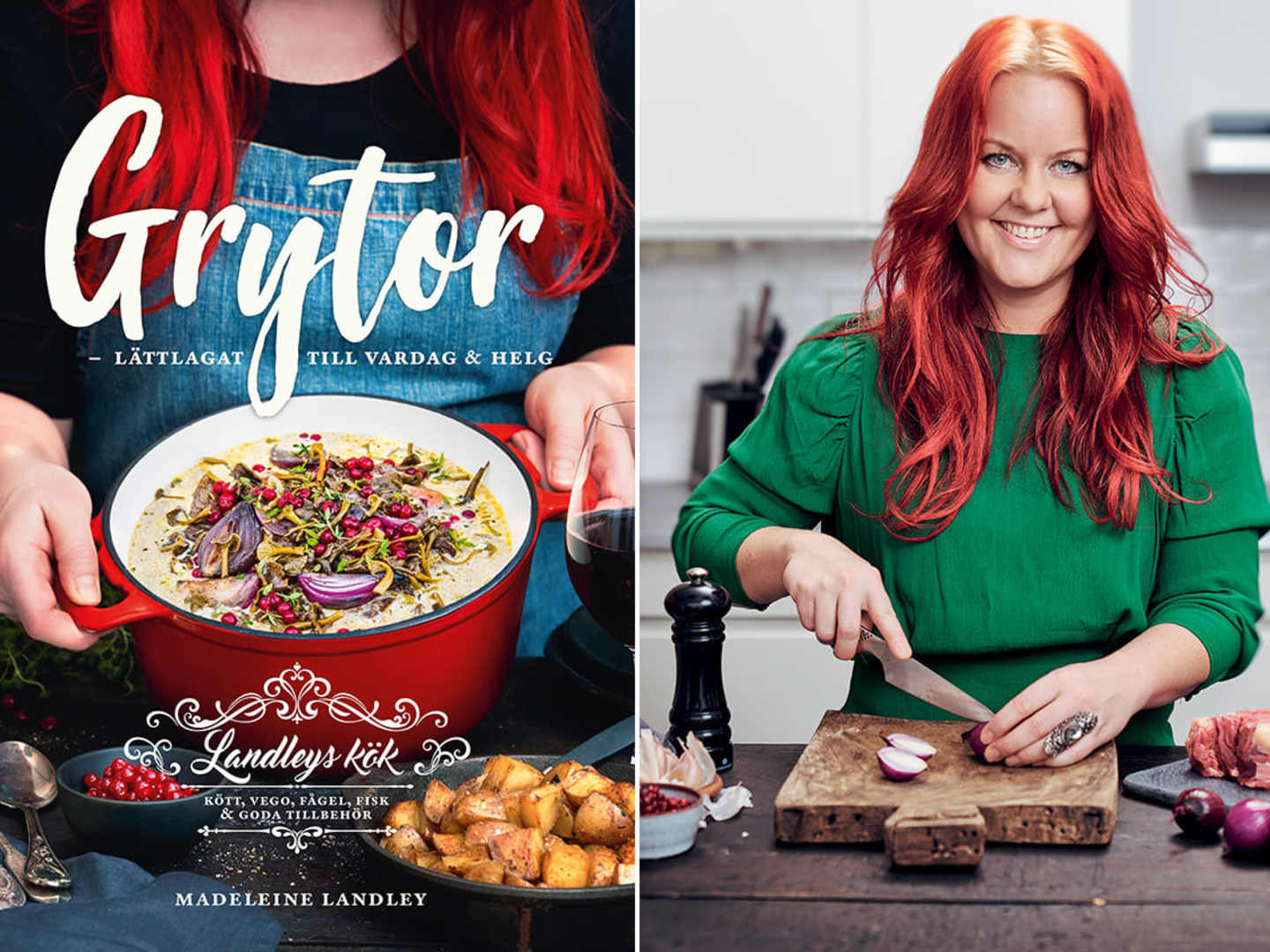 Madeleine Landley med boken Grytor