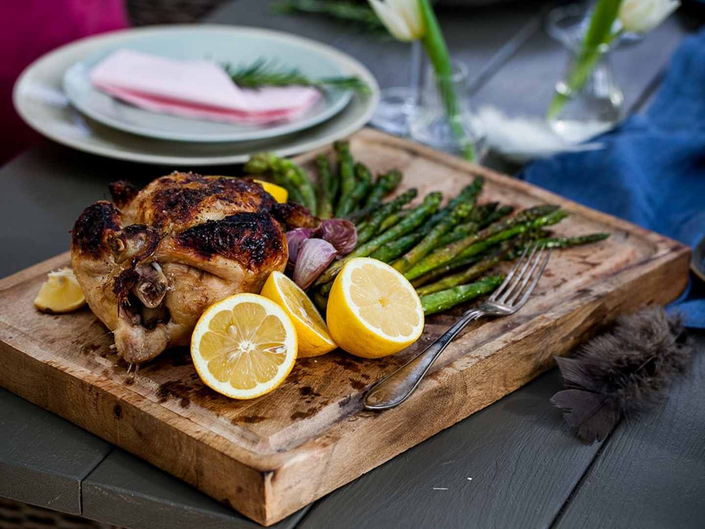 Hel kyckling i ugn med citron och honung