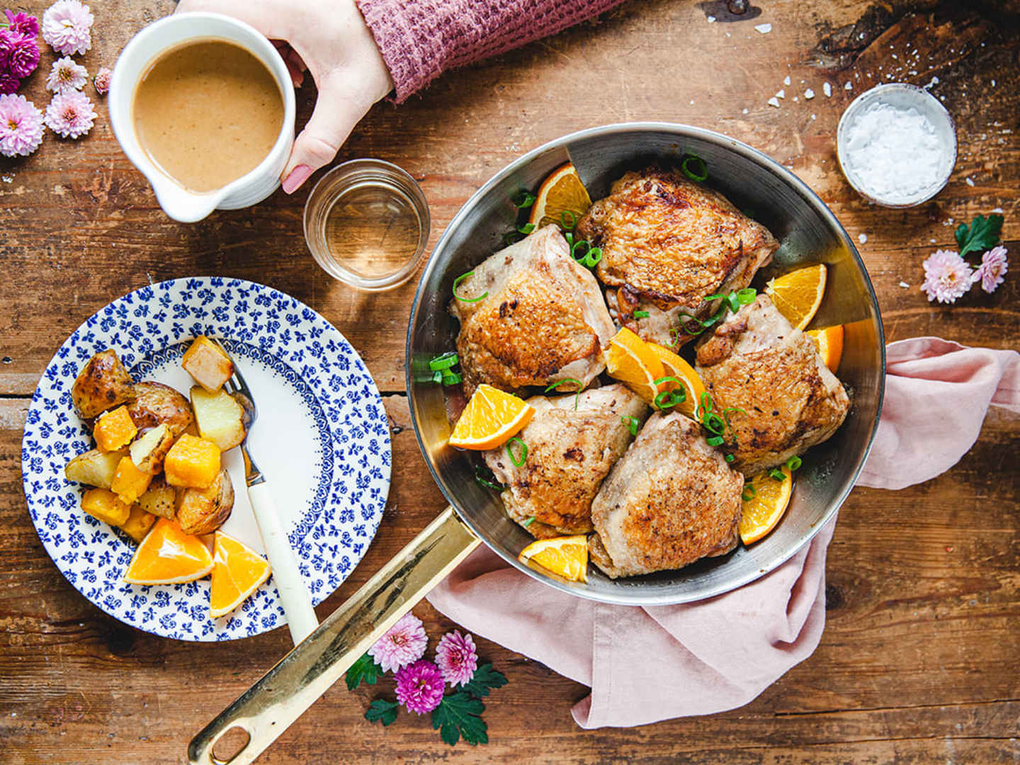 Kycklingsteak i apelsinsås i stekpanna