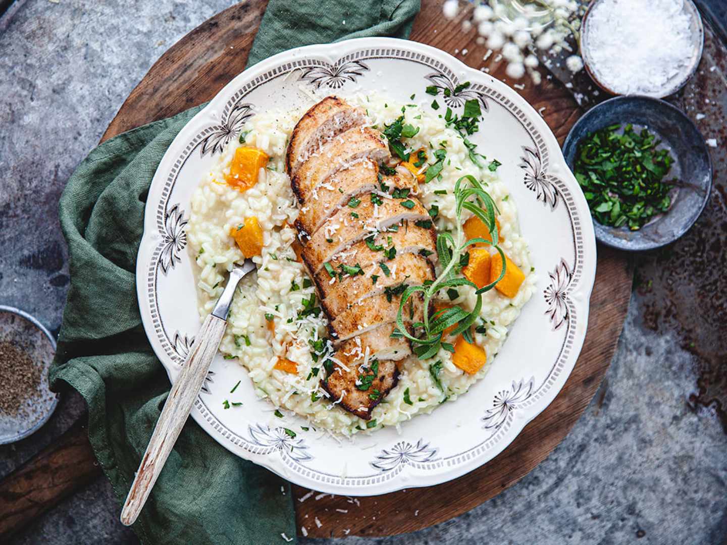 Majskyckling med pumparisotto