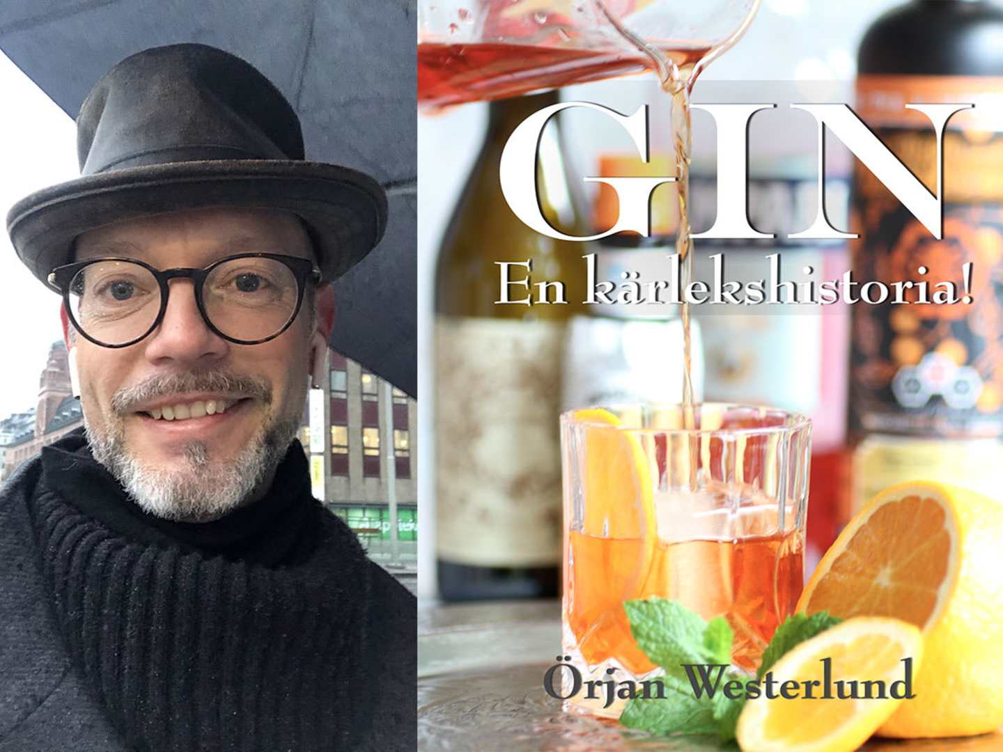 Örjan Westerlund med boken Gin - en kärlekshistoria