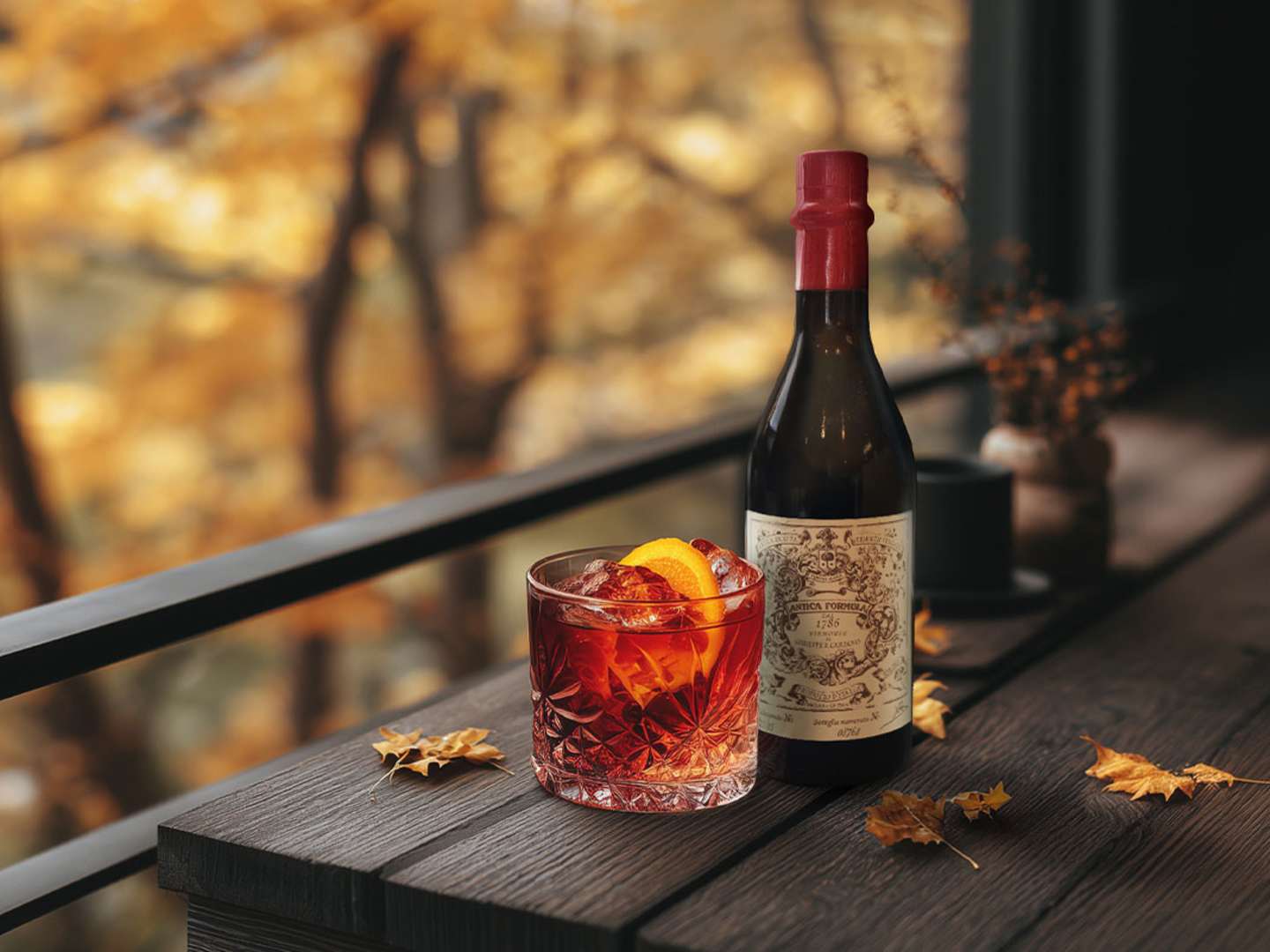 Negroni med Antica Formula i höstig miljö