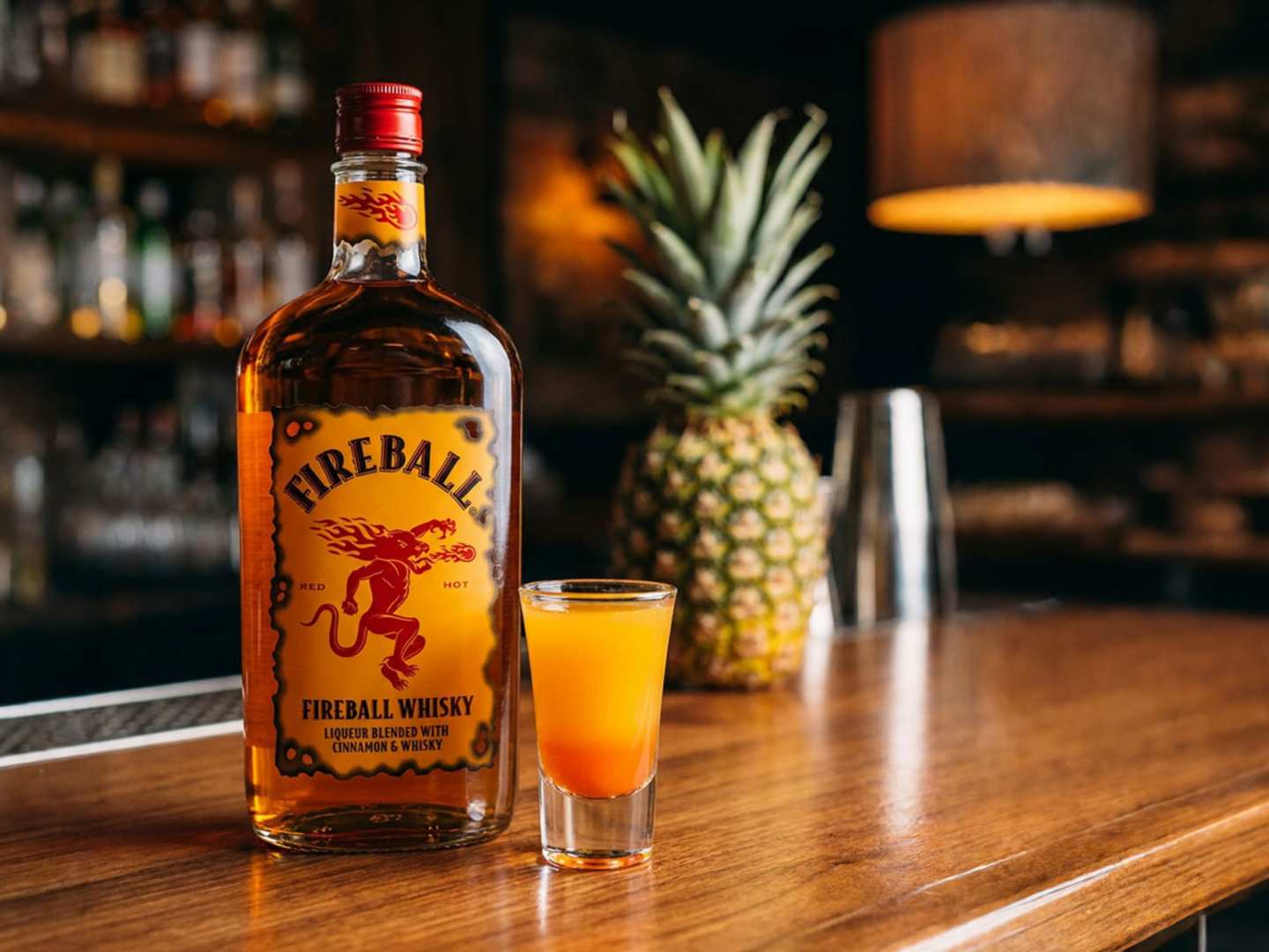 Shot med Fireball - Char'd Pineapple.