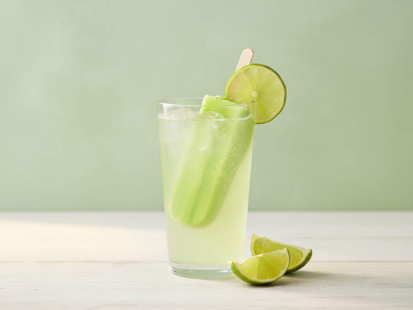 Piggelindrink med glass i och limeskivor.