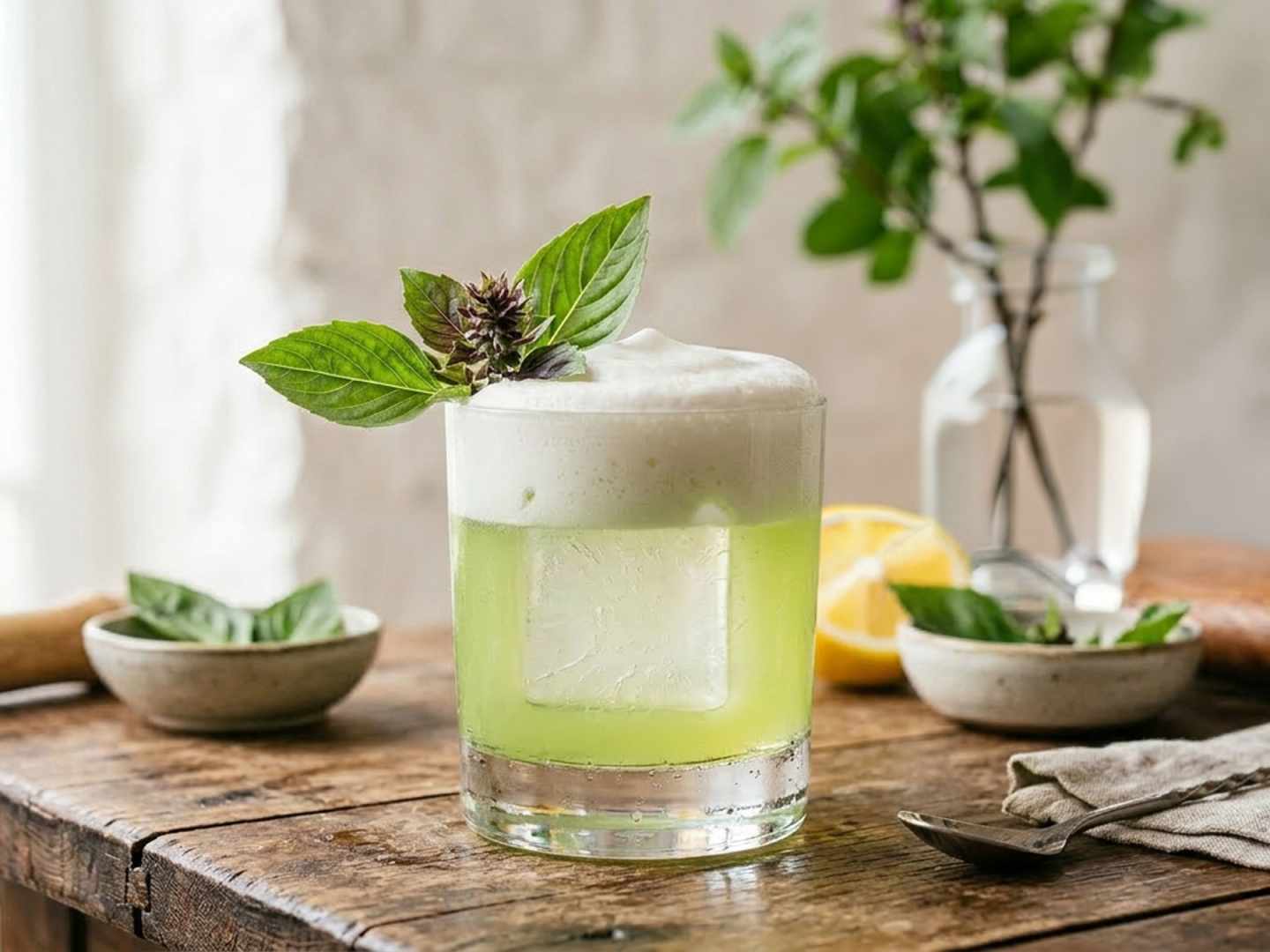 Thai Basil - grön gindrink med kokosskum.