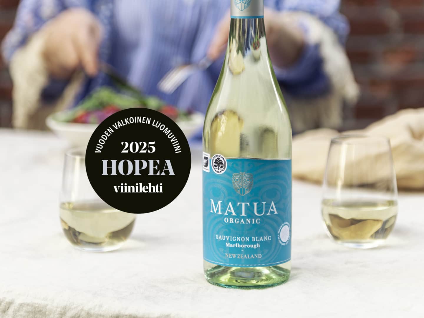 Matua Sauvignon Blanc Hopeaa Viinilehden luomuvalkoviini 2025