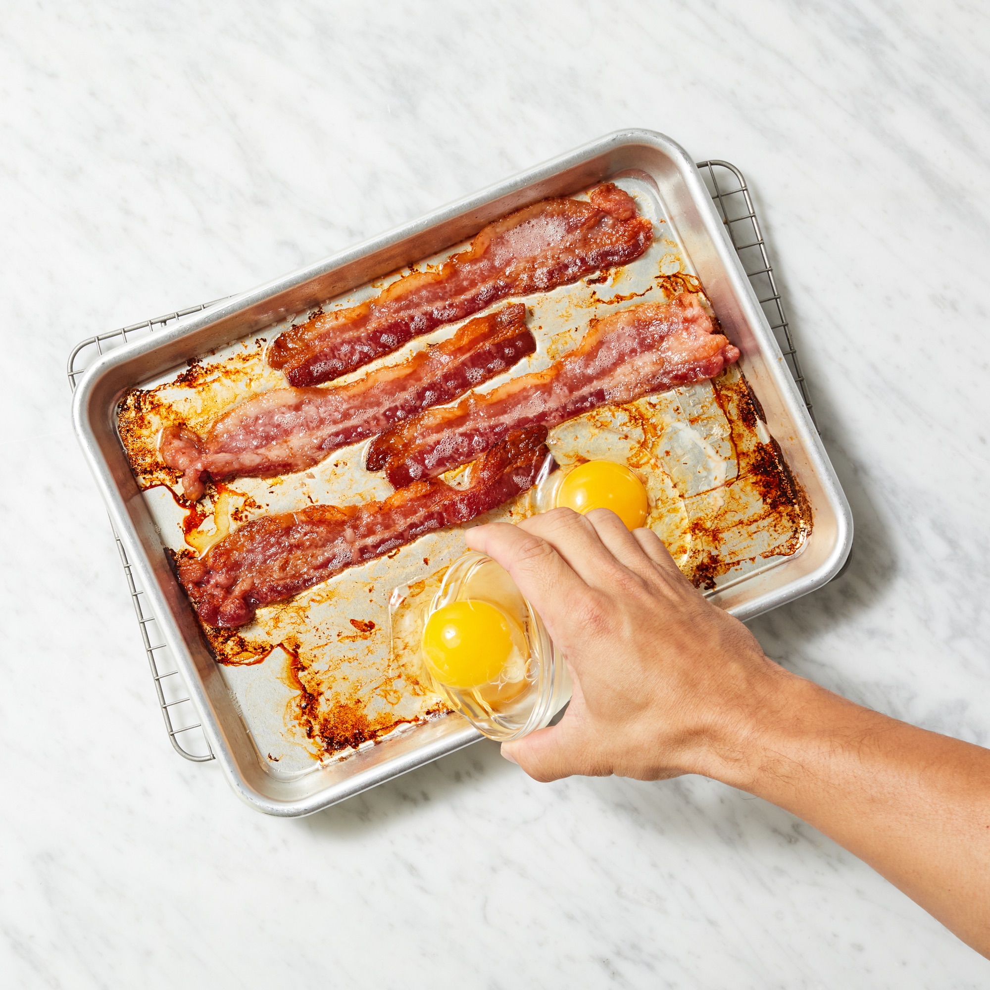 Sheet Pan Fried Eggs, Bacon, and Toast