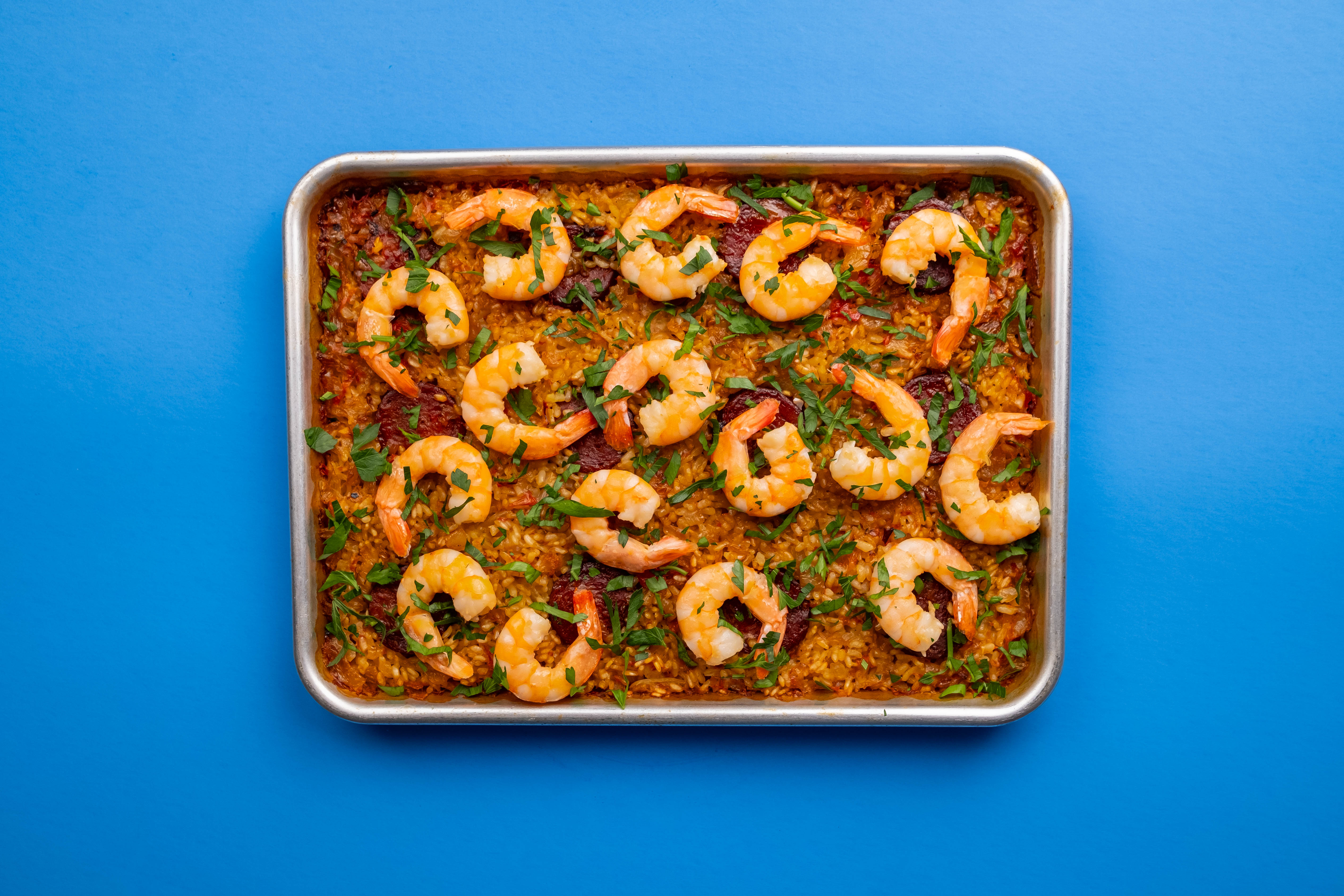 Sheet Pan SteamBaked Paella with Shrimp and Chorizo Combi Steam Oven