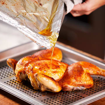 Pour Drippings Over Chicken