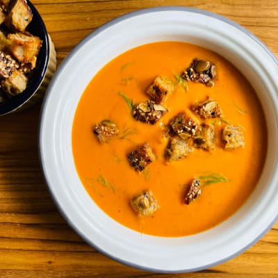 Roasted Tomato and Vegetable Soup with Air-Fried Croutons