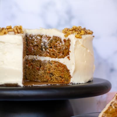 Steam-Baked Carrot Cake with Whipped Cream Cheese and Honey Frosting