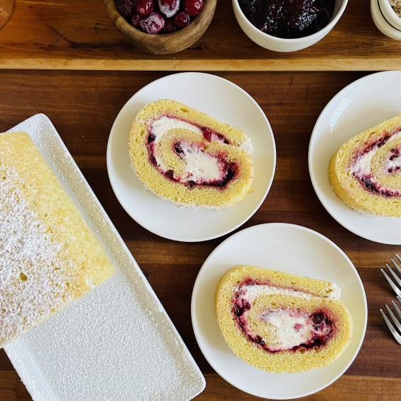 Swiss Roll with Cranberry Jam and Ginger Cream 